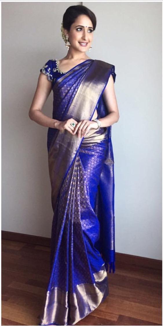 Tollywood Actress Pragya Jaiswal In Traditional Blue Saree